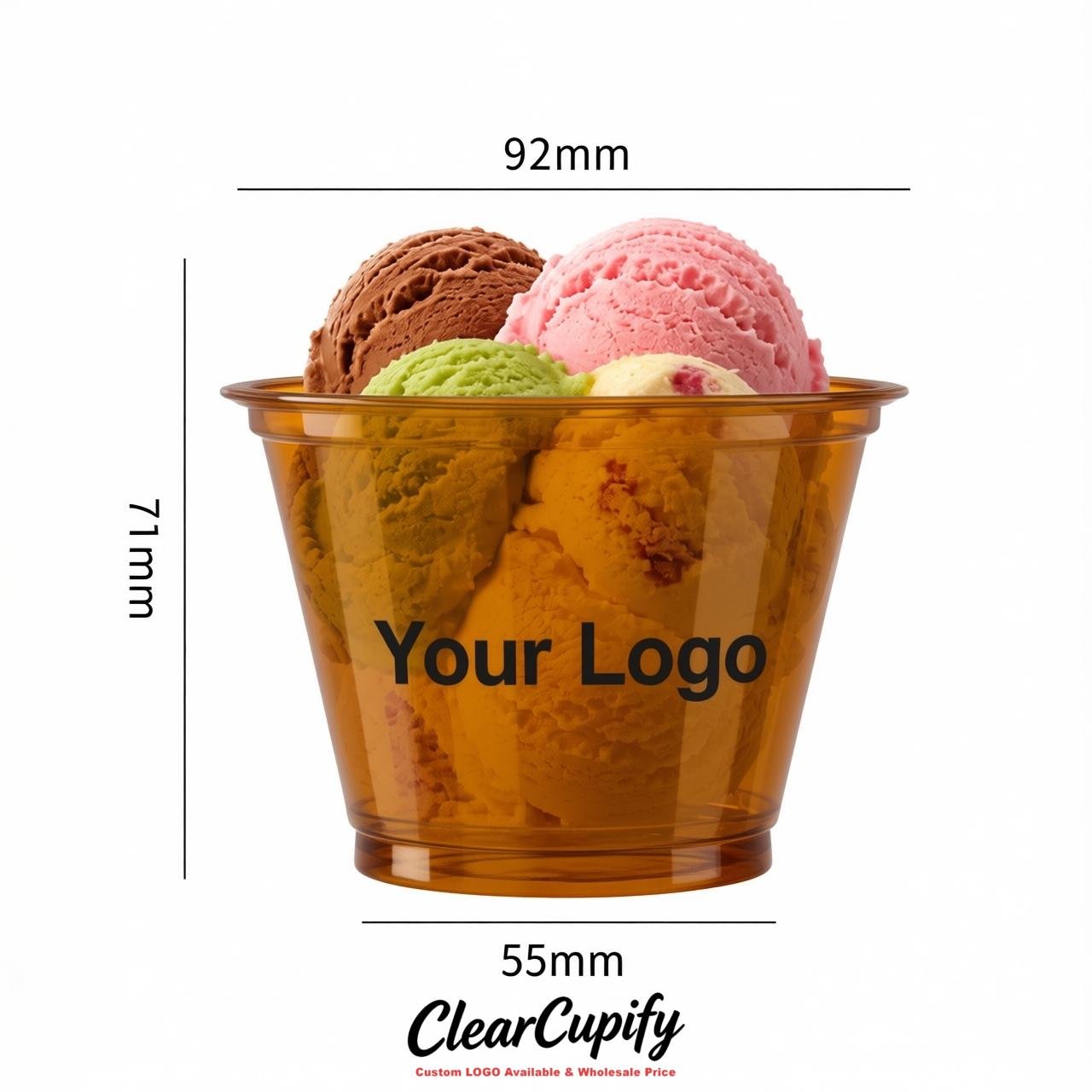 Amber Clear Plastic Ice Cream Cups Wholesale with Custom Logo