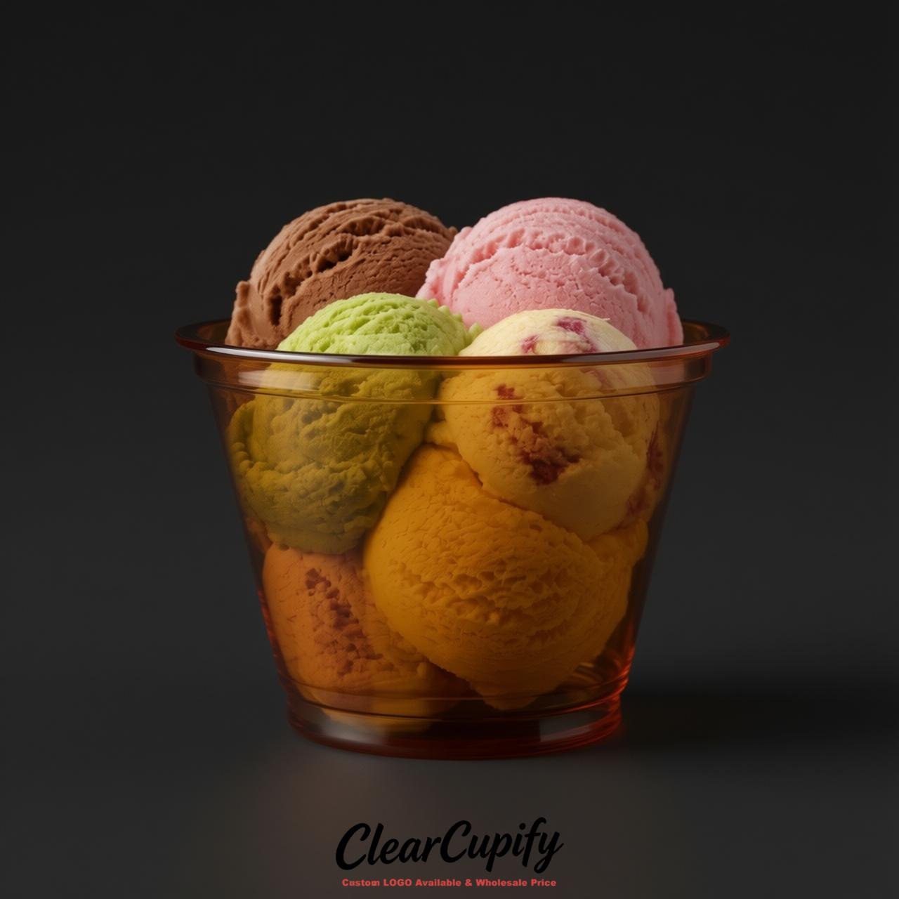 Amber Clear Plastic Ice Cream Cups Wholesale with Custom Logo