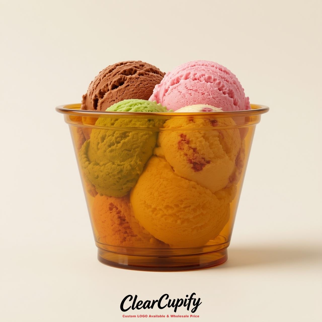 Amber Clear Plastic Ice Cream Cups Wholesale with Custom Logo