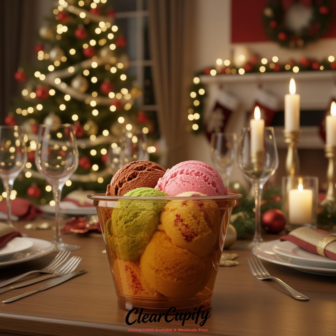 Amber Clear Plastic Ice Cream Cups Wholesale with Custom Logo