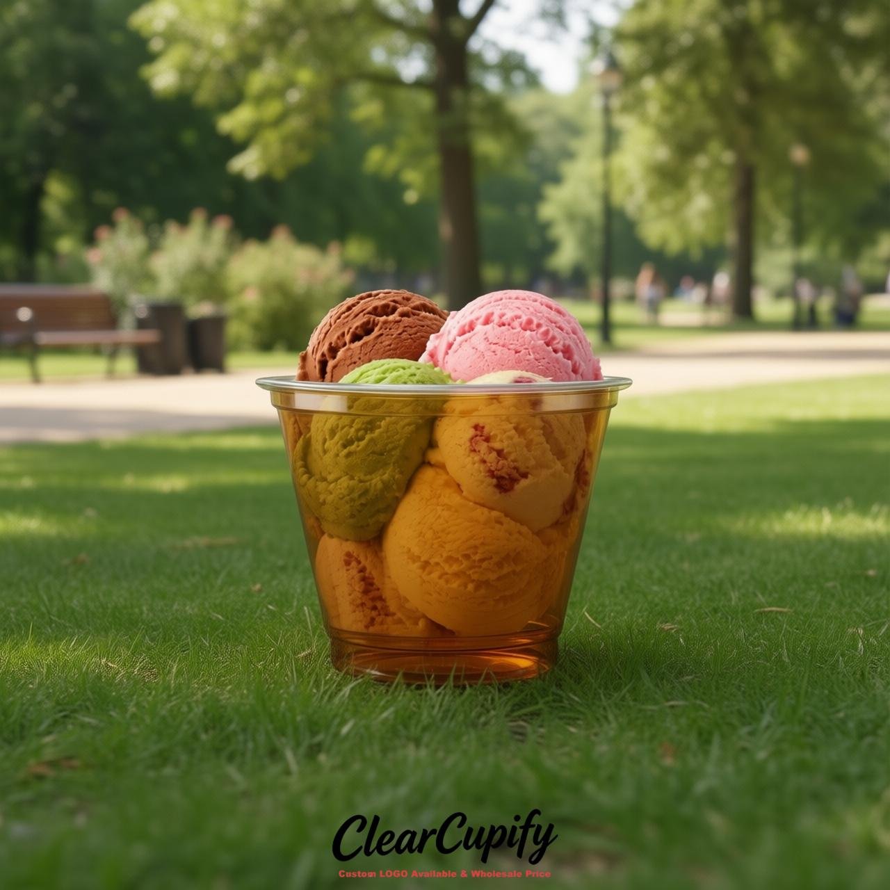 Amber Clear Plastic Ice Cream Cups Wholesale with Custom Logo