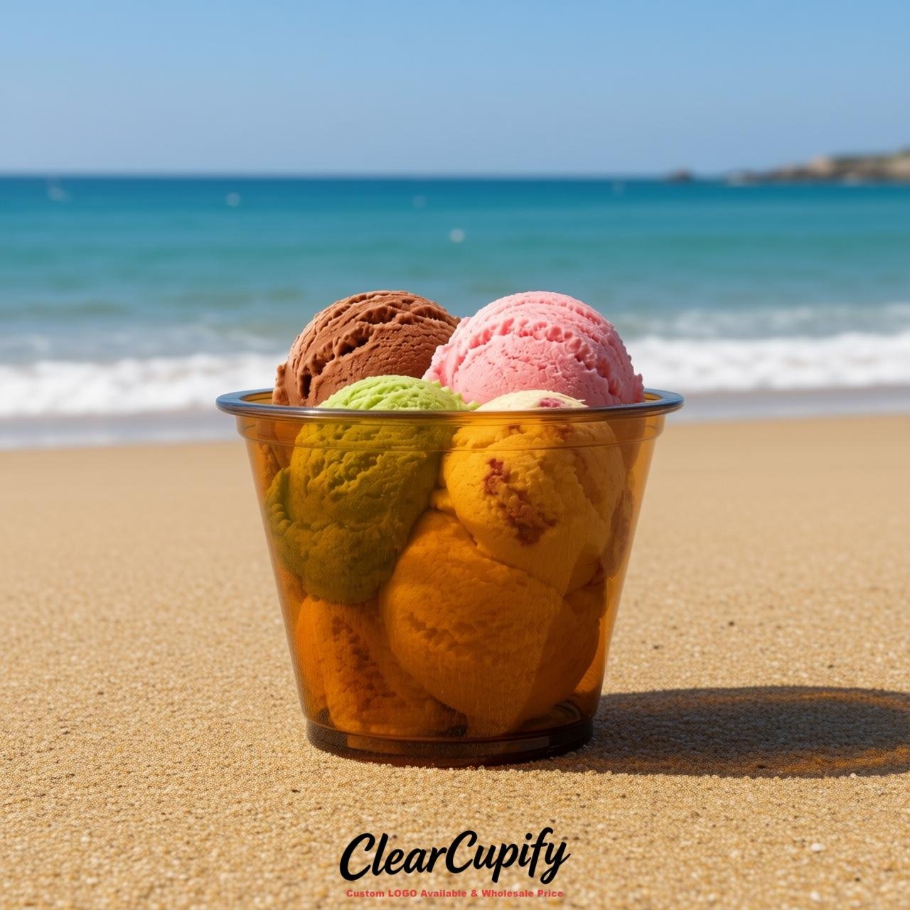 Amber Clear Plastic Ice Cream Cups Wholesale with Custom Logo Amber Clear Plastic Ice Cream Cups Wholesale with Custom Logo