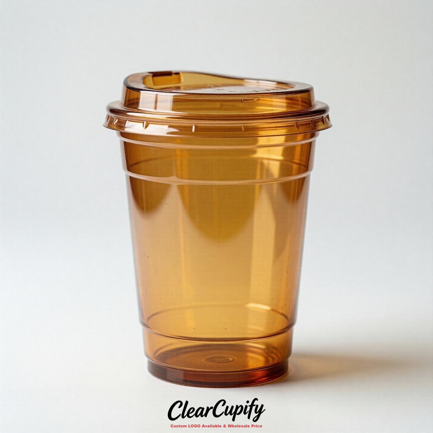 Blank Translucent Amber Clear Plastic Cups with Lids - Choice of PET/PP/PLA