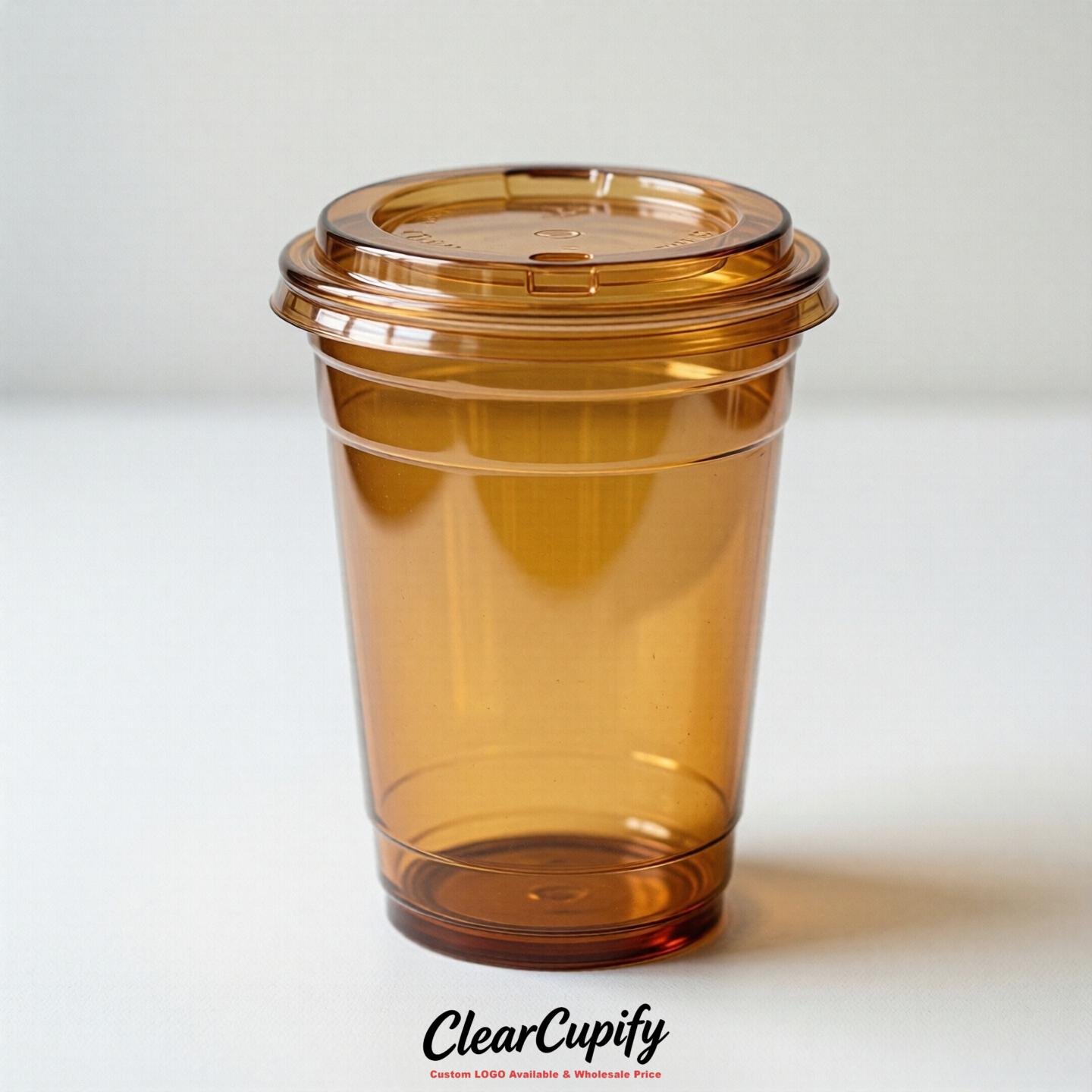 Blank Translucent Amber Clear Plastic Cups with Lids - Choice of PET/PP/PLA