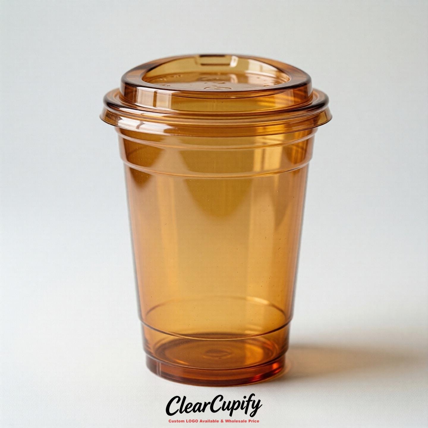 Blank Translucent Amber Clear Plastic Cups with Lids - Choice of PET/PP/PLA