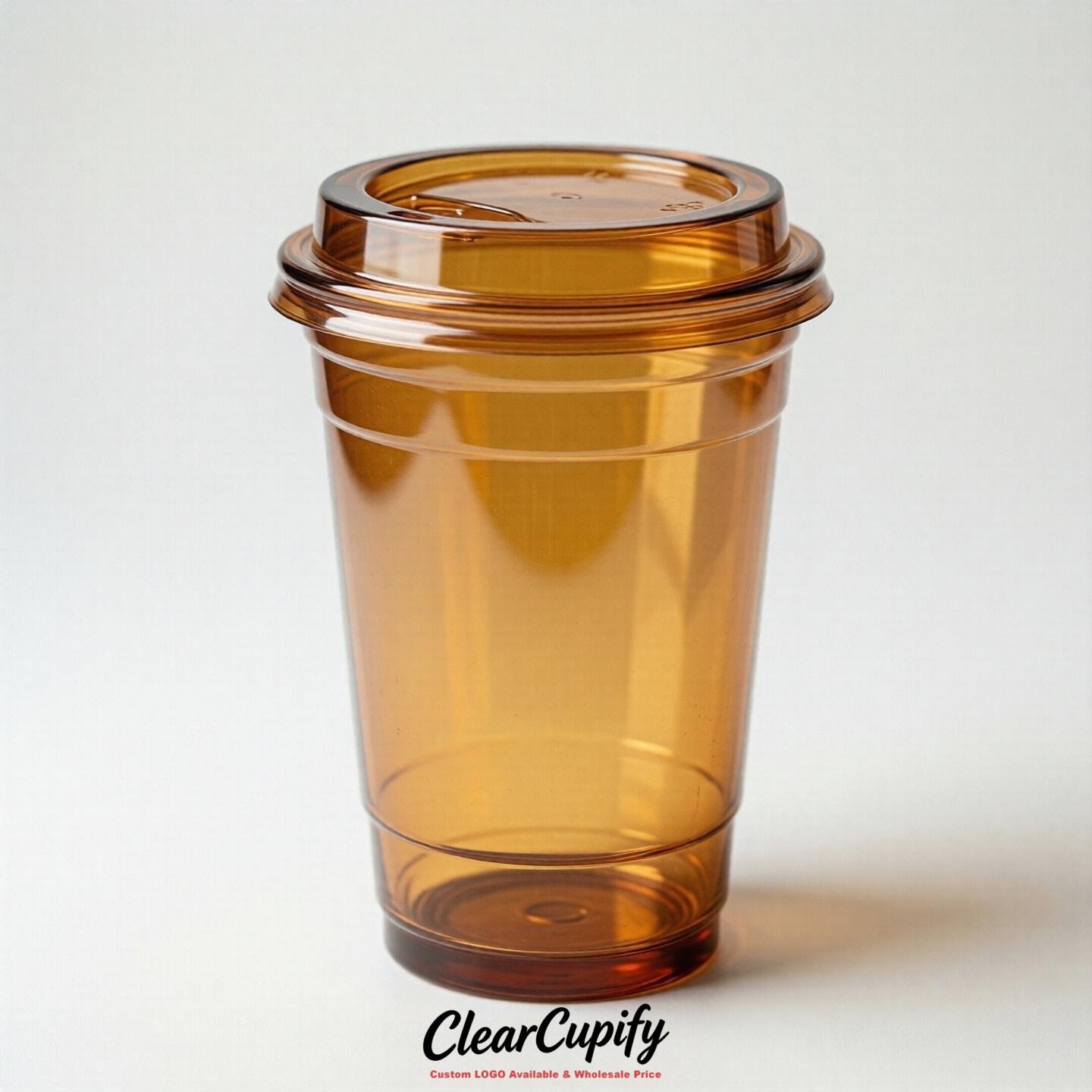Blank Translucent Amber Clear Plastic Cups with Lids - Choice of PET/PP/PLA