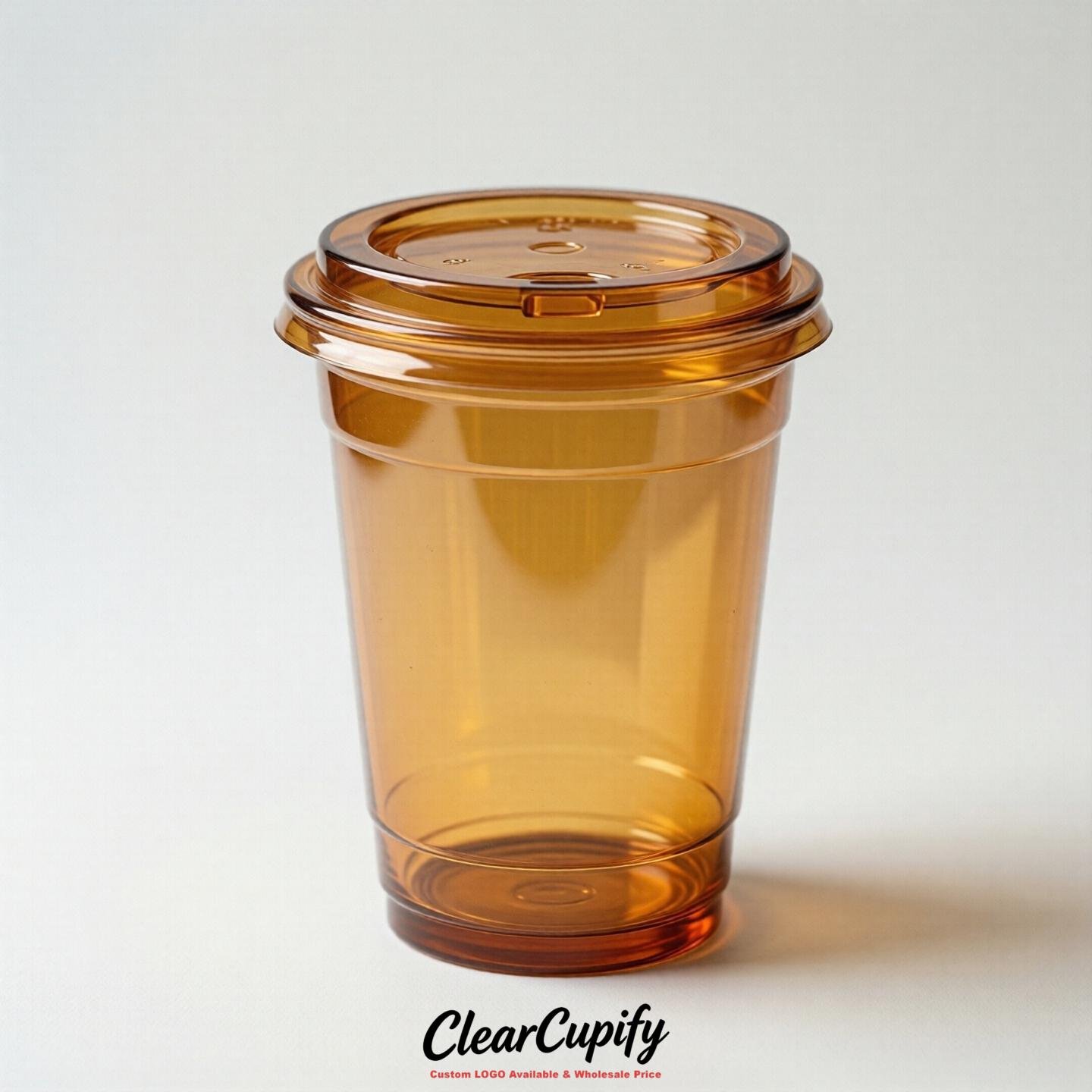 Blank Translucent Amber Clear Plastic Cups with Lids - Choice of PET/PP/PLA