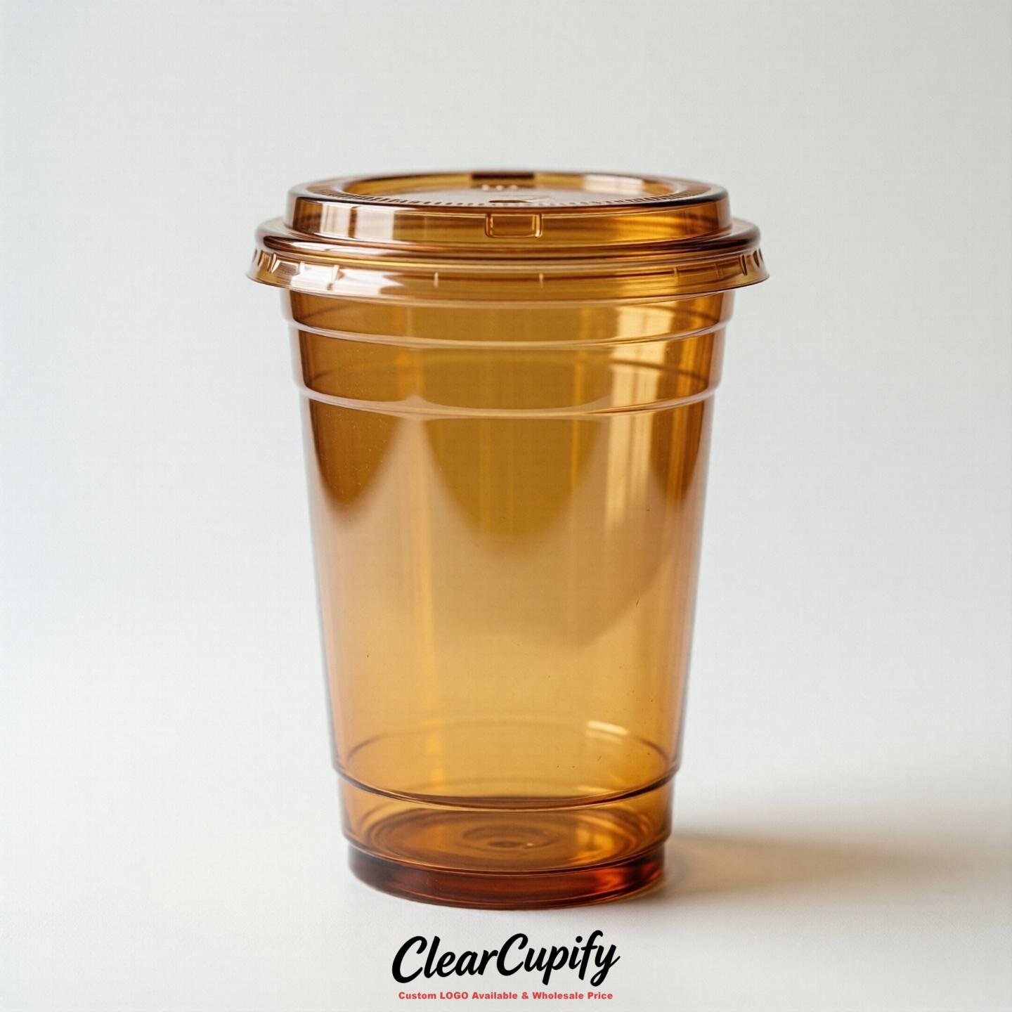 Blank Translucent Amber Clear Plastic Cups with Lids - Choice of PET/PP/PLA