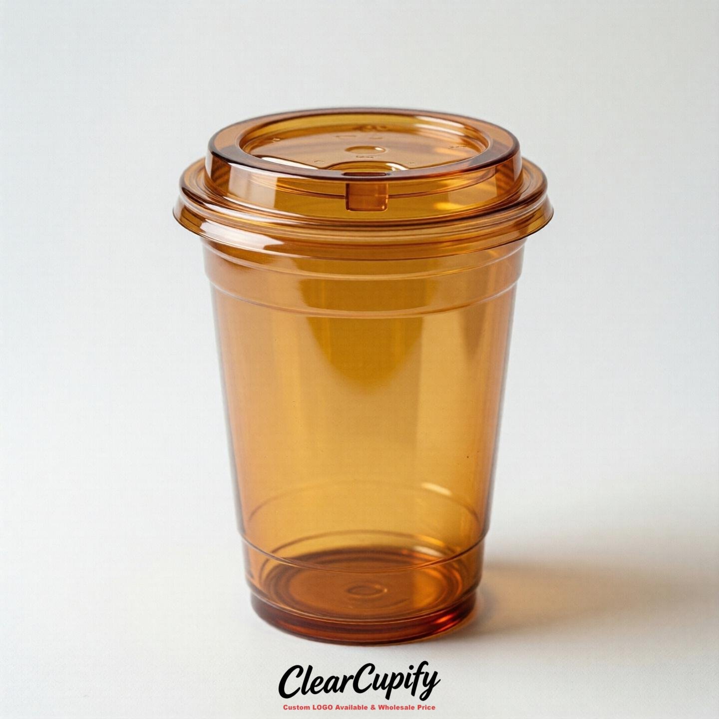 Blank Translucent Amber Clear Plastic Cups with Lids - Choice of PET/PP/PLA