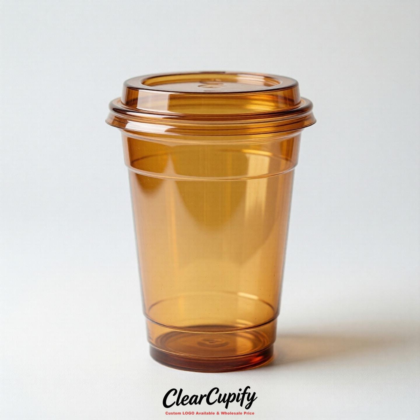 Blank Translucent Amber Clear Plastic Cups with Lids - Choice of PET/PP/PLA