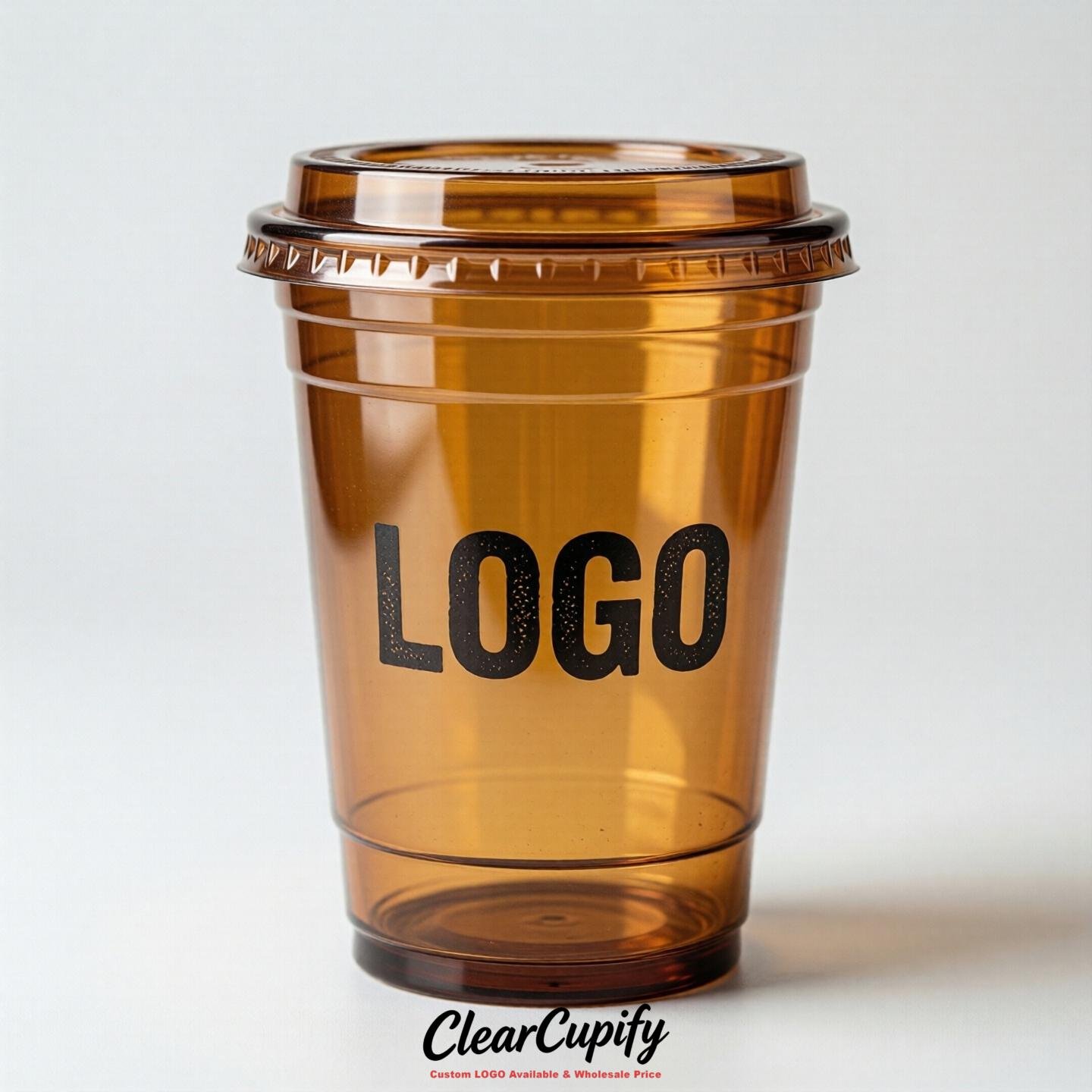 Amber Clear Plastic Cups with Custom Logo 12oz / 16oz / 20oz / 24oz / 32oz