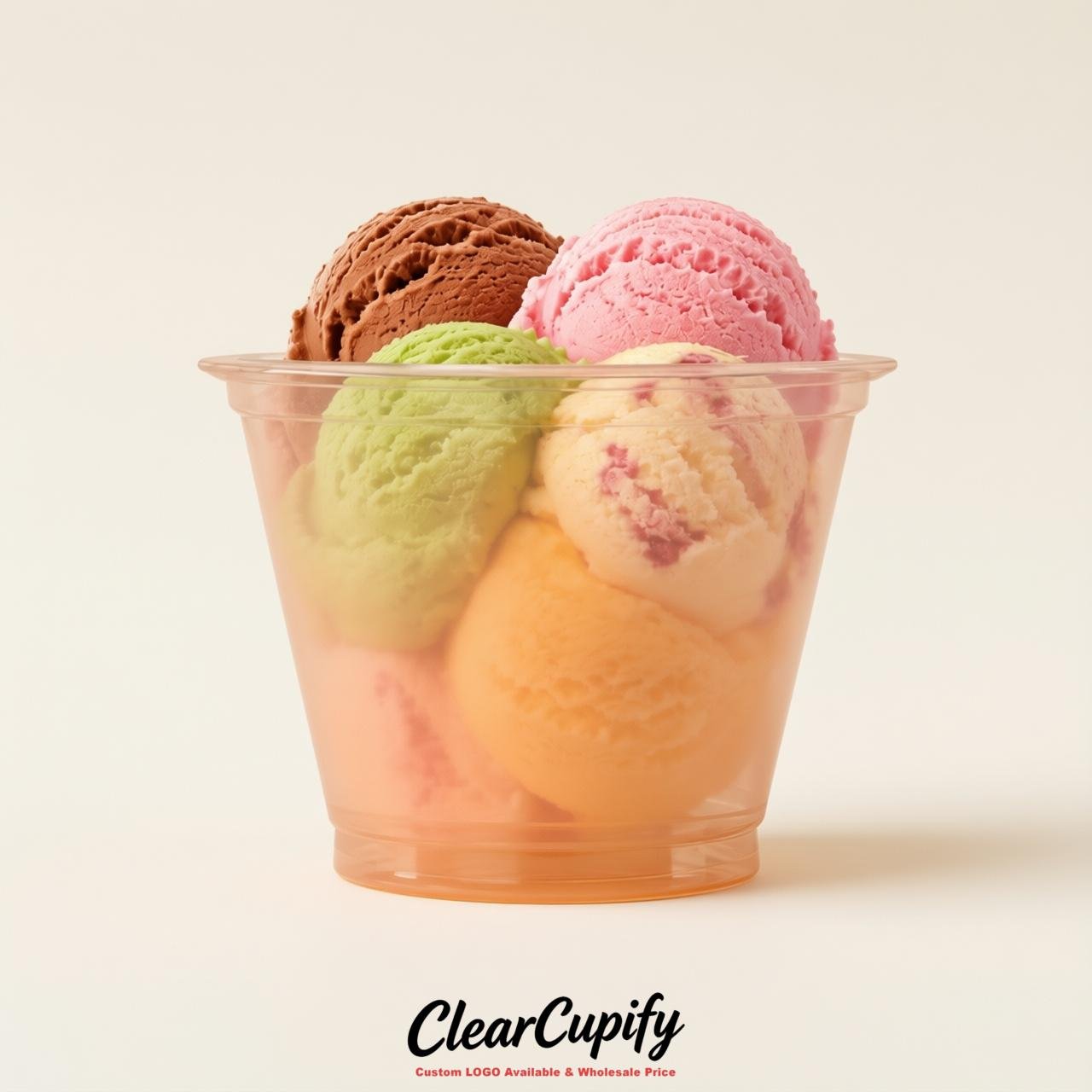 Apricot Clear Plastic Ice Cream Cups Wholesale with Custom Logo