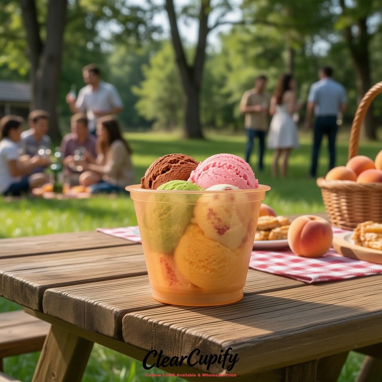 Apricot Clear Plastic Ice Cream Cups Wholesale with Custom Logo