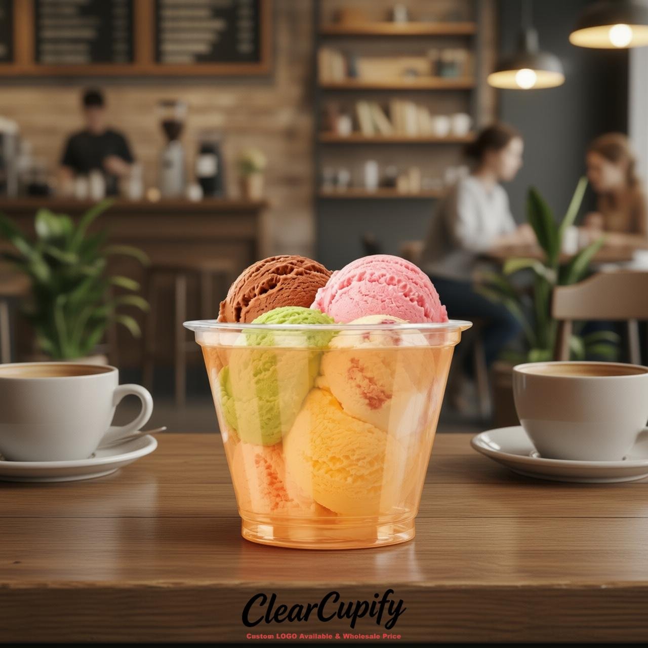 Apricot Clear Plastic Ice Cream Cups Wholesale with Custom Logo