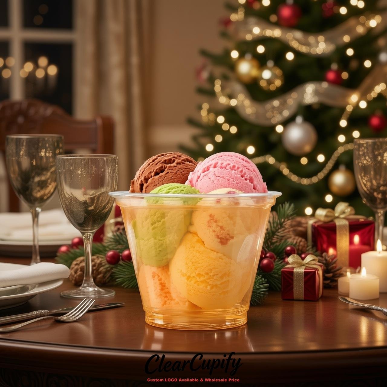 Apricot Clear Plastic Ice Cream Cups Wholesale with Custom Logo
