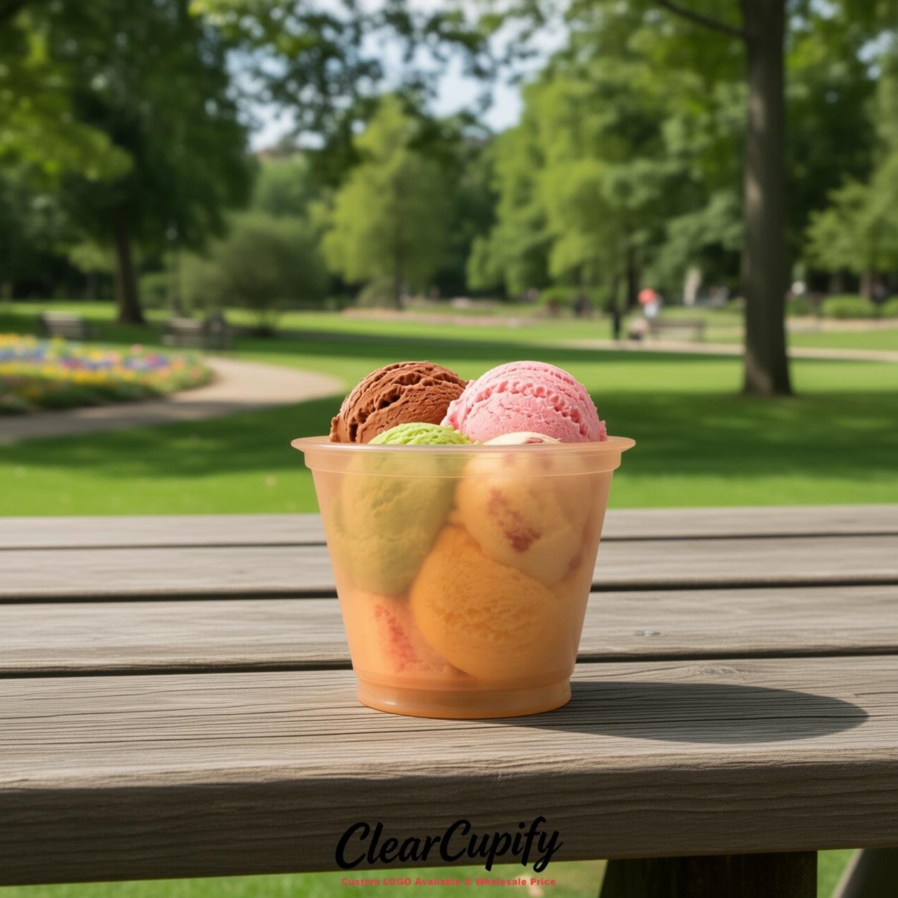Apricot Clear Plastic Ice Cream Cups Wholesale with Custom Logo