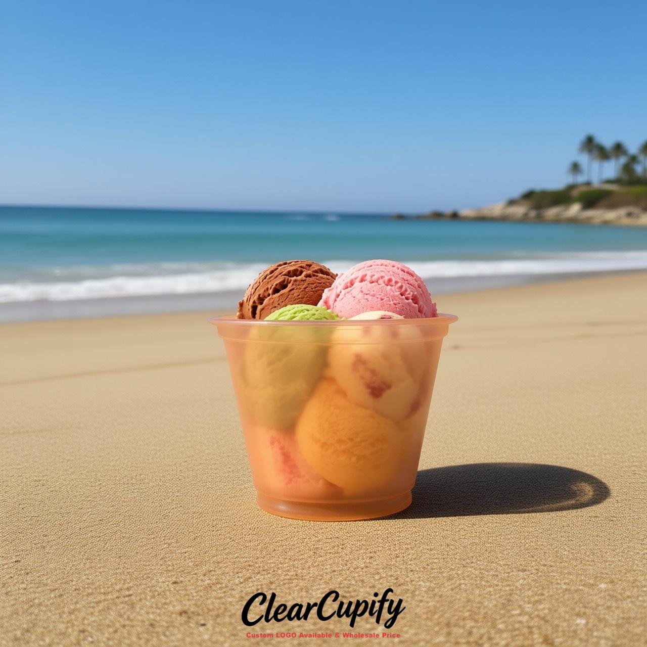 Apricot Clear Plastic Ice Cream Cups Wholesale with Custom Logo