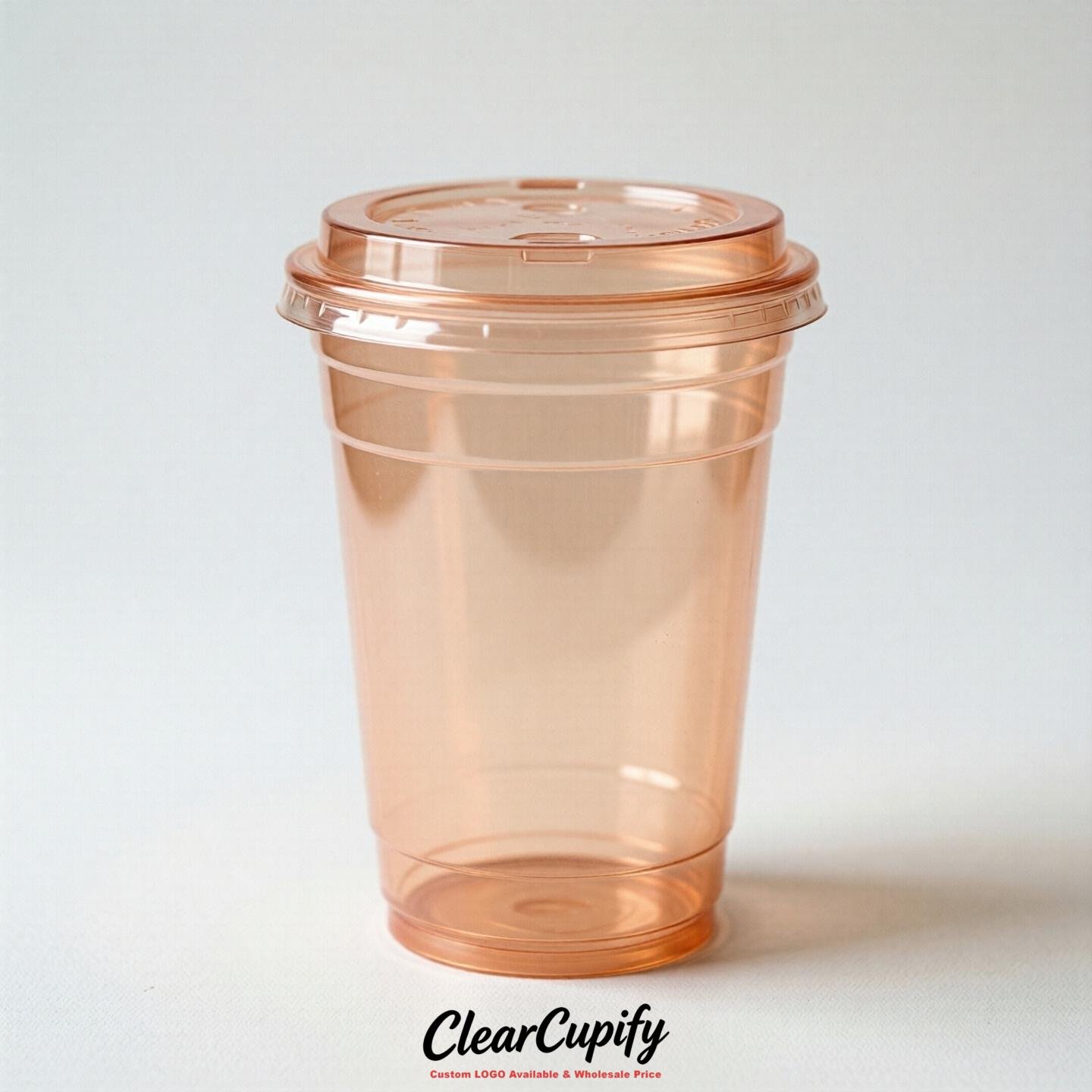 Blank Translucent Apricot Clear Plastic Cups with Lids - Choice of PET/PP/PLA