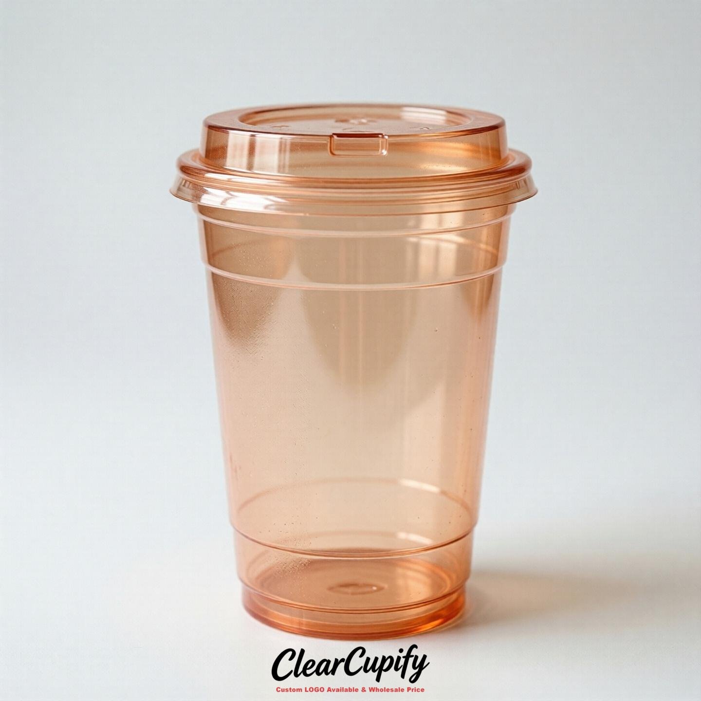 Blank Translucent Apricot Clear Plastic Cups with Lids - Choice of PET/PP/PLA