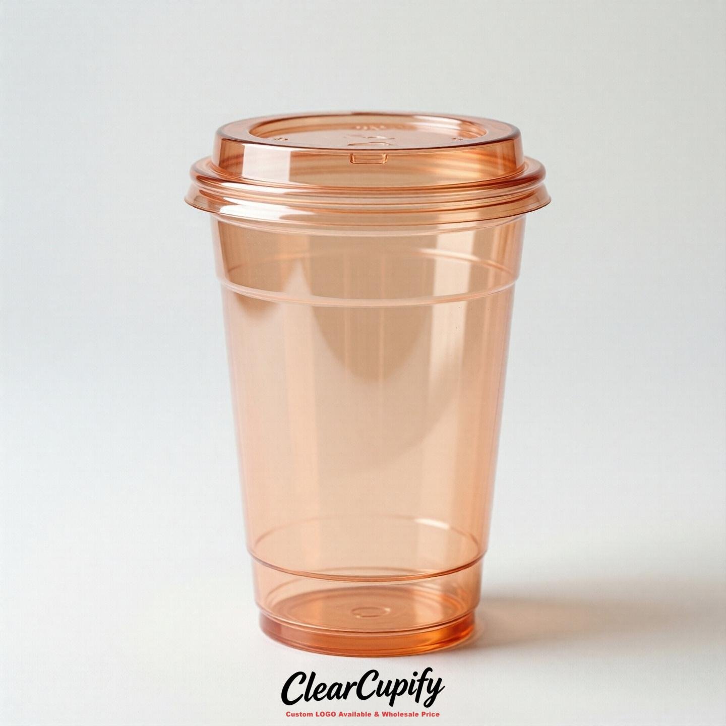 Blank Translucent Apricot Clear Plastic Cups with Lids - Choice of PET/PP/PLA