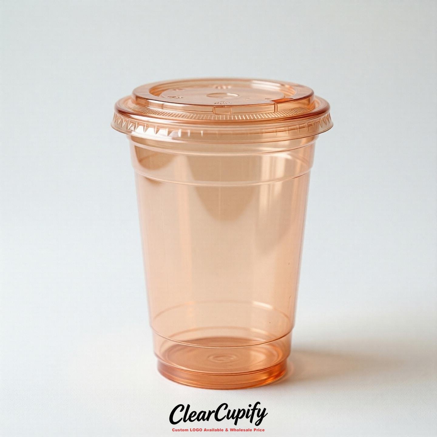Blank Translucent Apricot Clear Plastic Cups with Lids - Choice of PET/PP/PLA