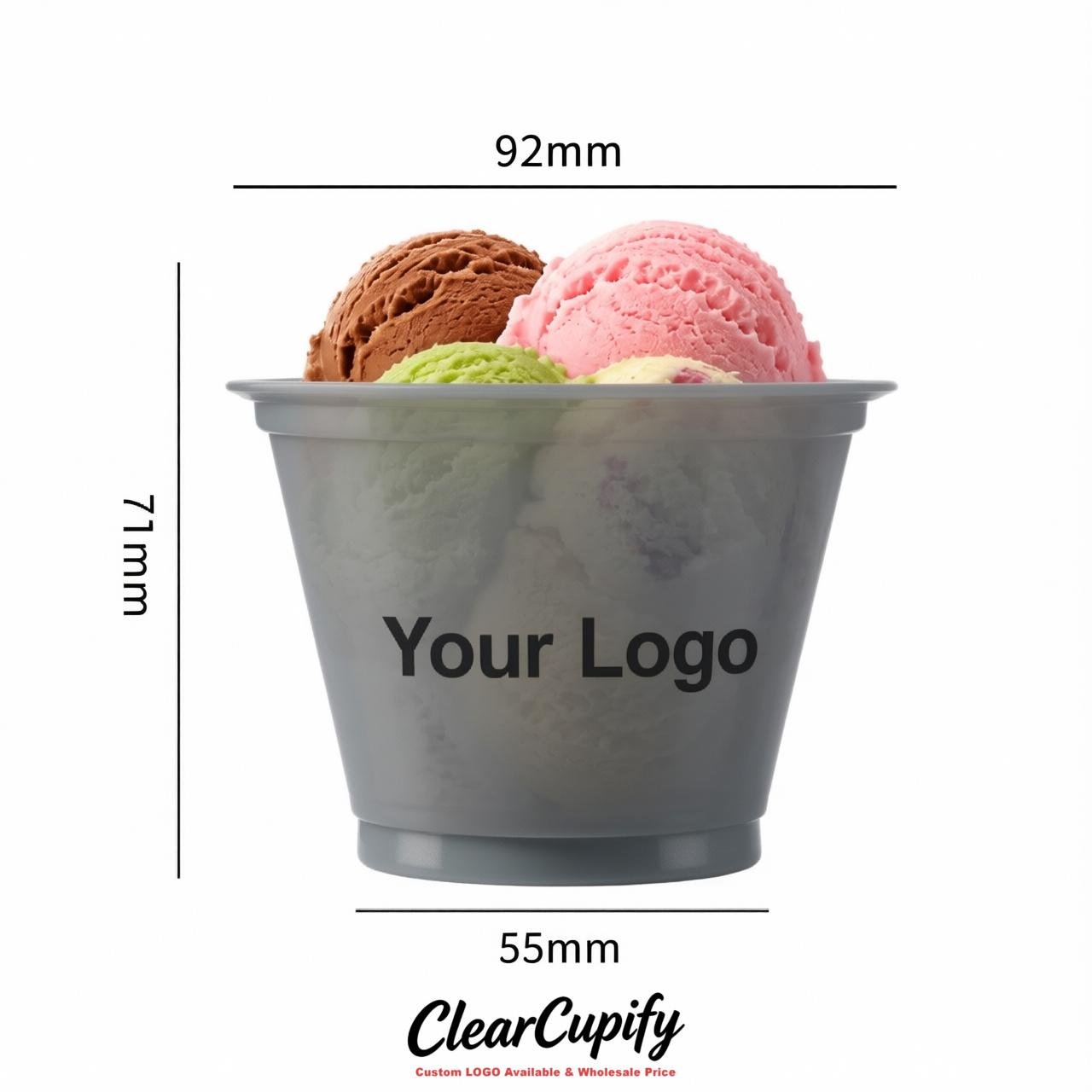 Aurora Gray Clear Plastic Ice Cream Cups Wholesale with Custom Logo