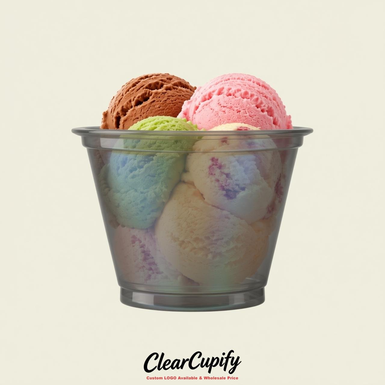 Aurora Gray Clear Plastic Ice Cream Cups Wholesale with Custom Logo