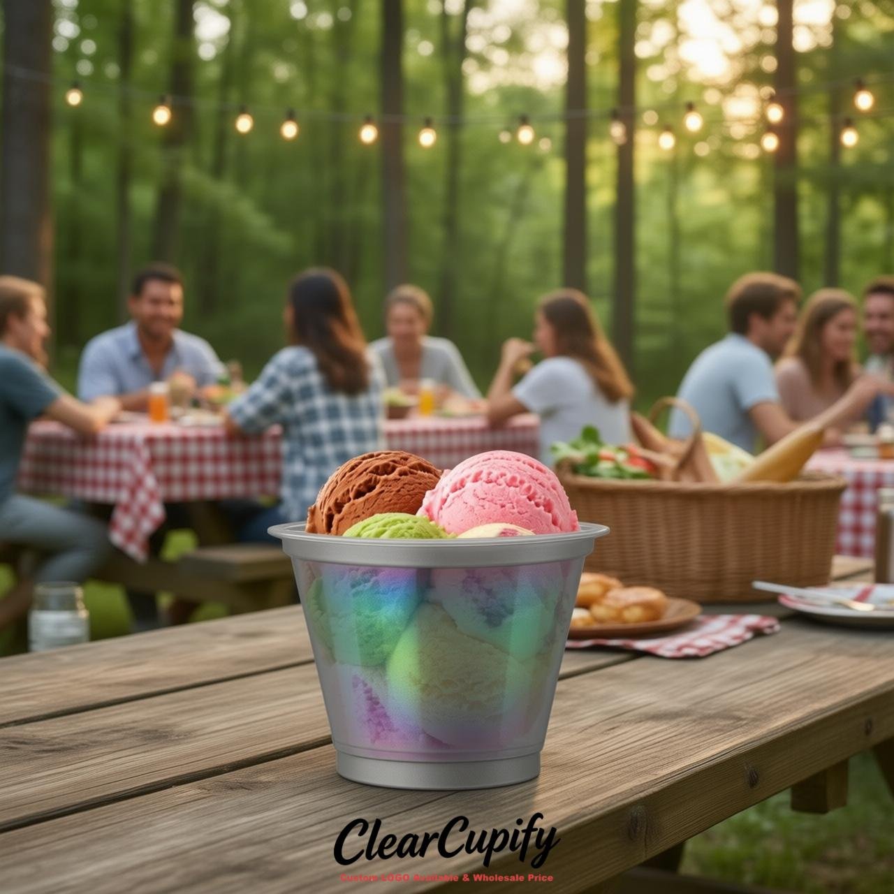 Aurora Gray Clear Plastic Ice Cream Cups Wholesale with Custom Logo