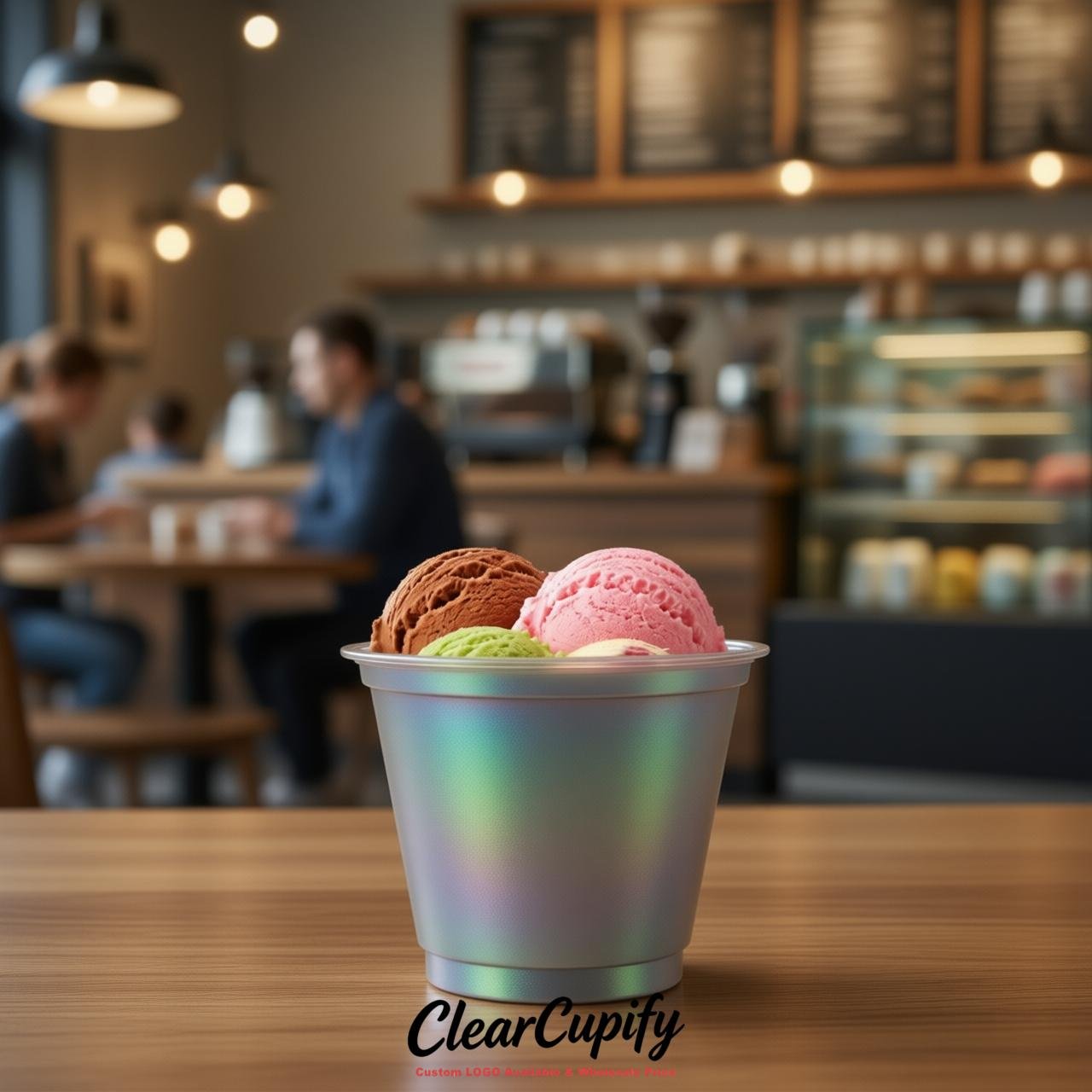 Aurora Gray Clear Plastic Ice Cream Cups Wholesale with Custom Logo