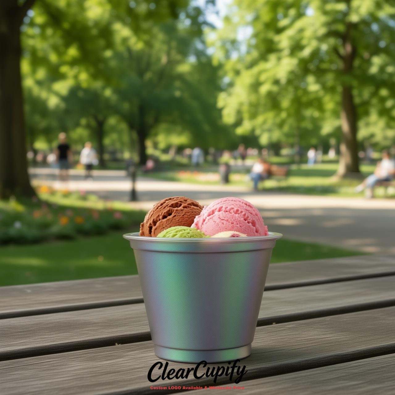 Aurora Gray Clear Plastic Ice Cream Cups Wholesale with Custom Logo