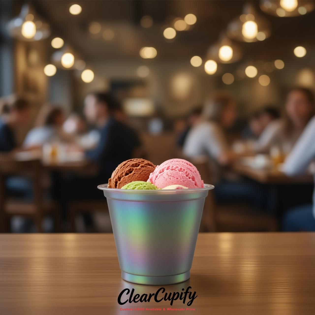 Aurora Gray Clear Plastic Ice Cream Cups Wholesale with Custom Logo