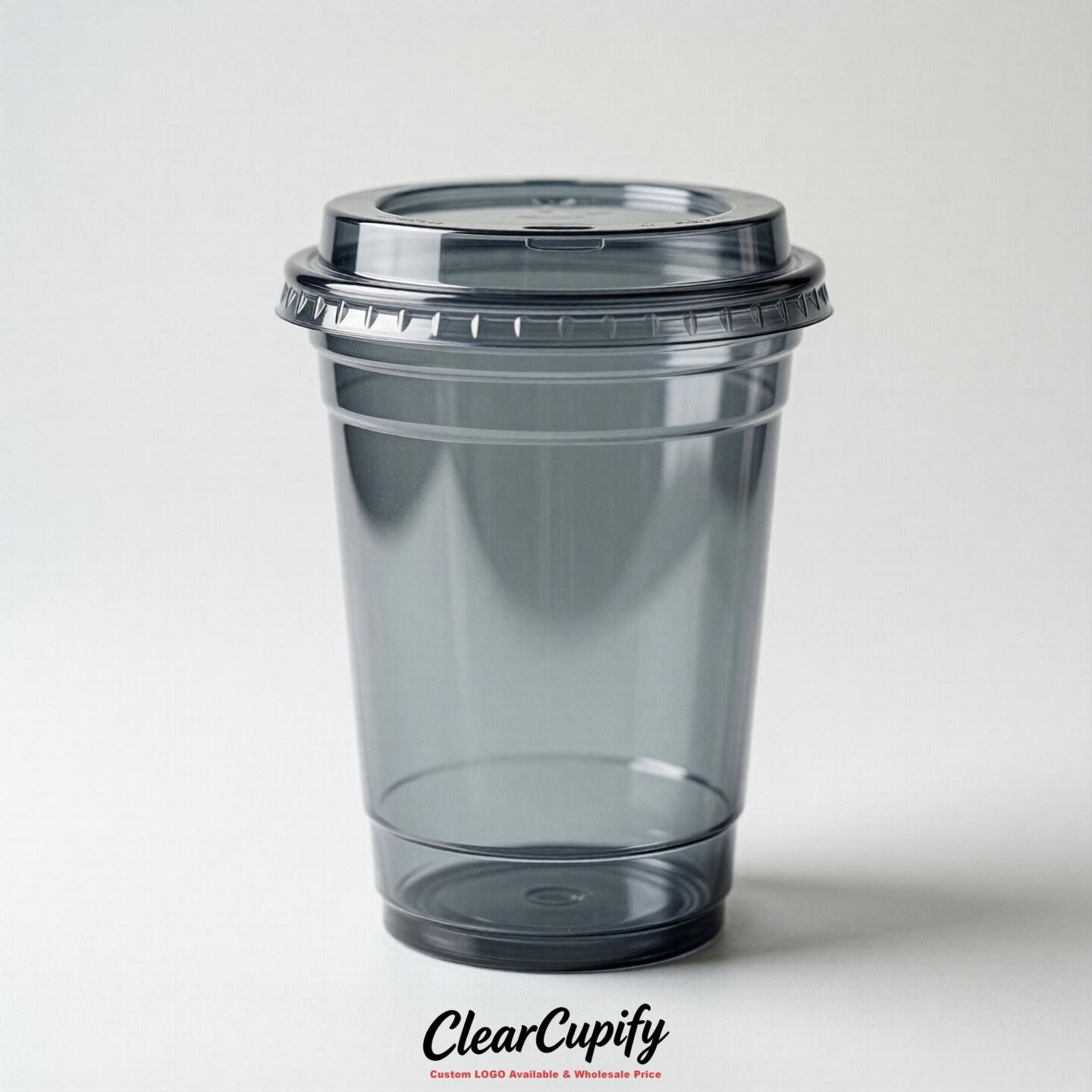 Blank Translucent Aurora Gray Clear Plastic Cups with Lids - Choice of PET/PP/PLA