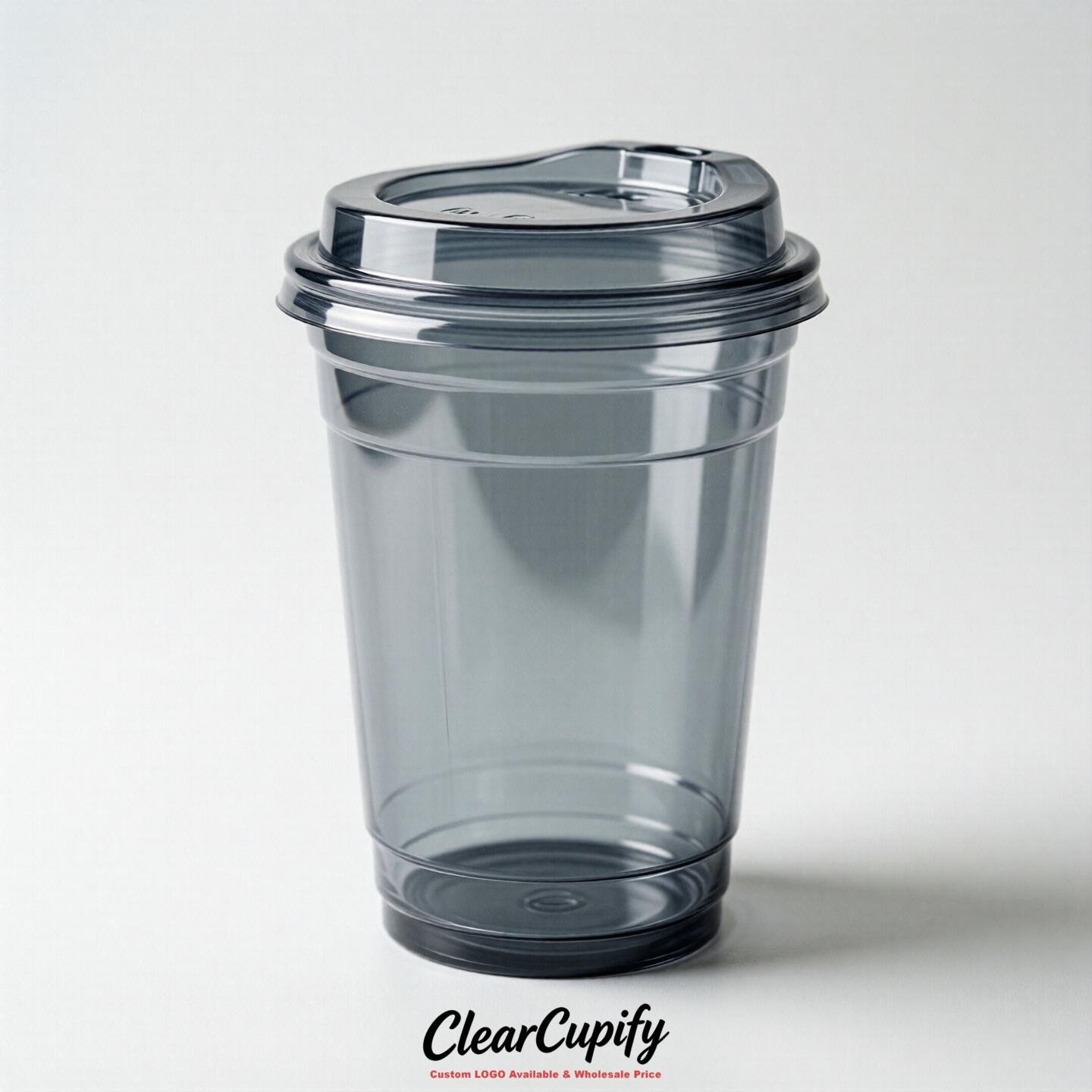 Blank Translucent Aurora Gray Clear Plastic Cups with Lids - Choice of PET/PP/PLA