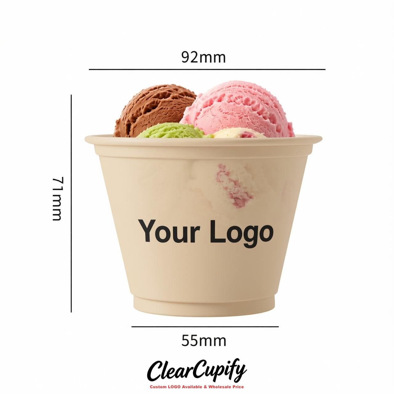 Beige Clear Plastic Ice Cream Cups Wholesale with Custom Logo