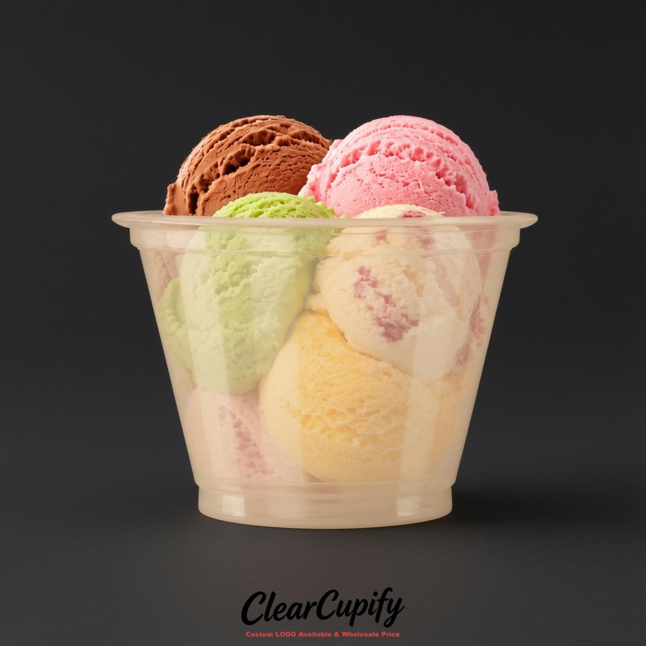 Beige Clear Plastic Ice Cream Cups Wholesale with Custom Logo