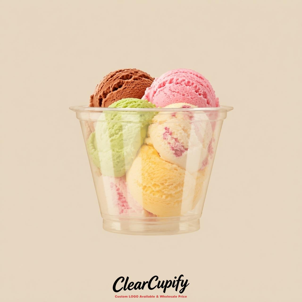 Beige Clear Plastic Ice Cream Cups Wholesale with Custom Logo