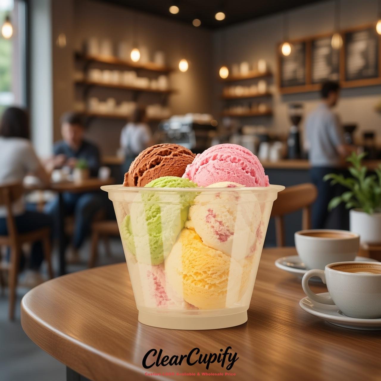Beige Clear Plastic Ice Cream Cups Wholesale with Custom Logo