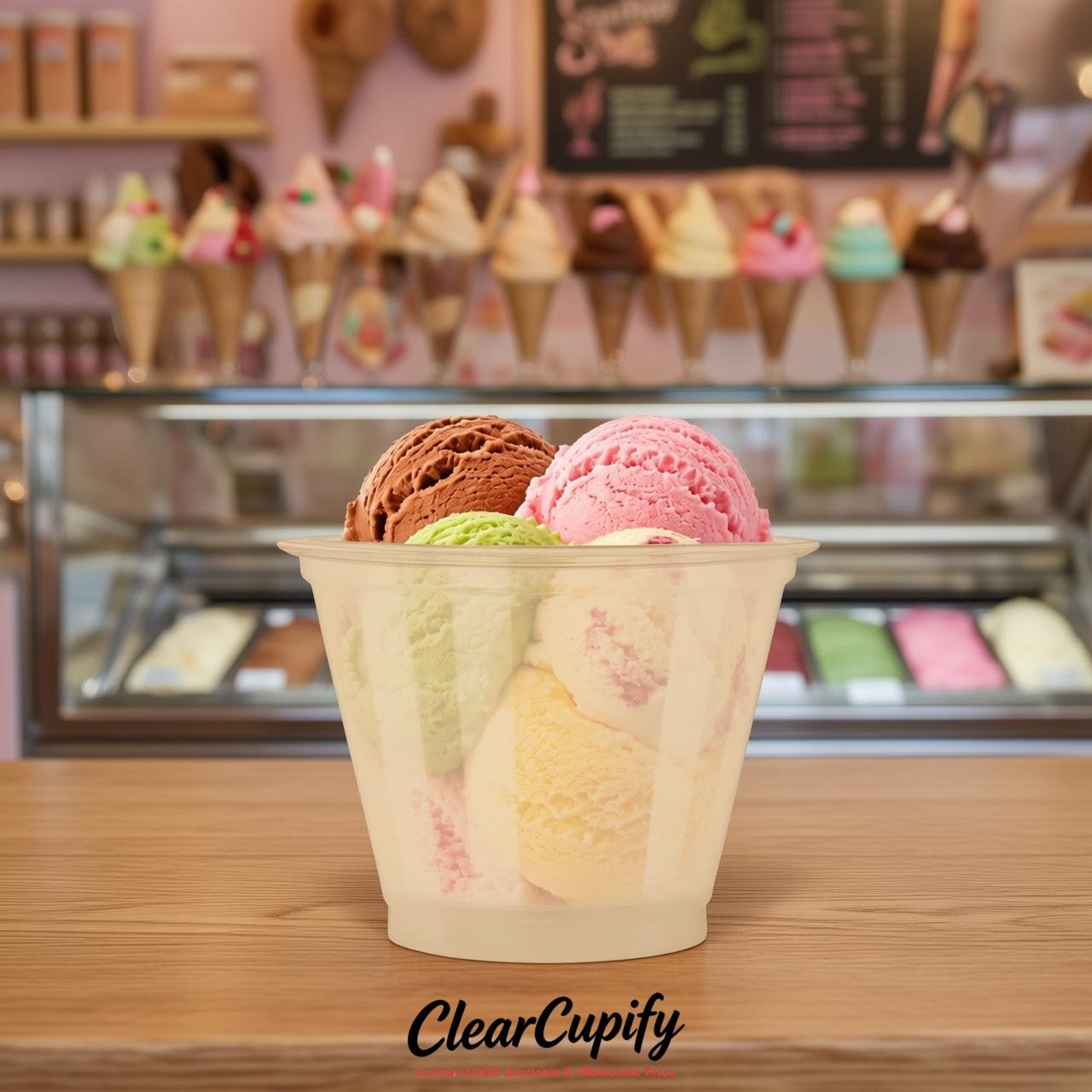 Beige Clear Plastic Ice Cream Cups Wholesale with Custom Logo