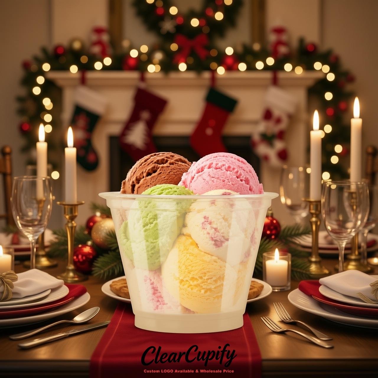 Beige Clear Plastic Ice Cream Cups Wholesale with Custom Logo