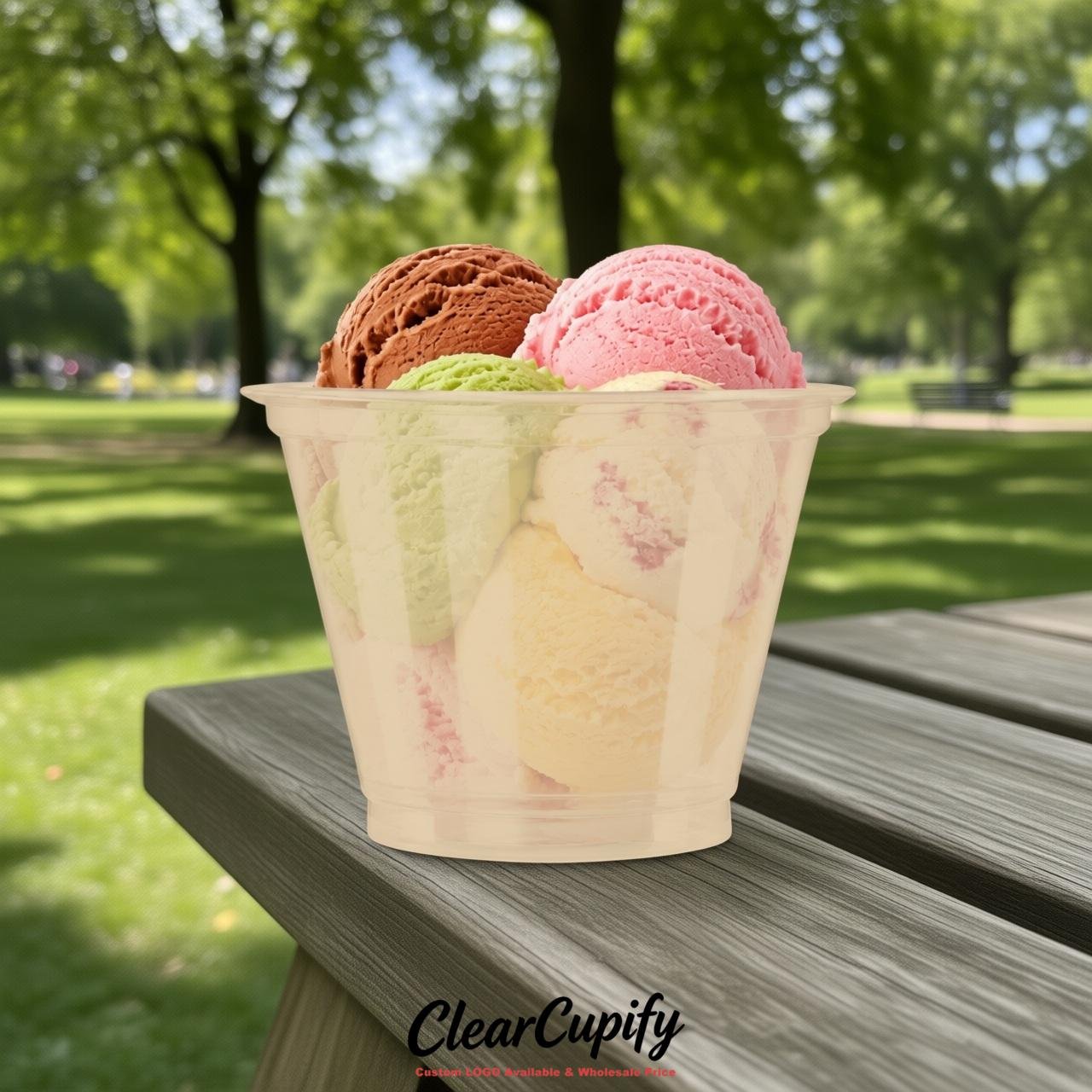 Beige Clear Plastic Ice Cream Cups Wholesale with Custom Logo