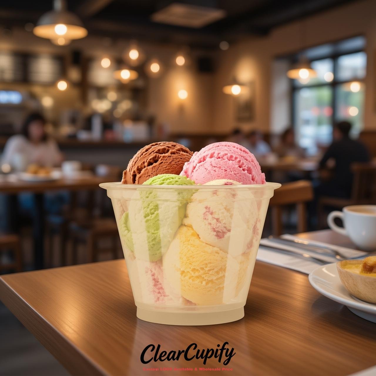 Beige Clear Plastic Ice Cream Cups Wholesale with Custom Logo