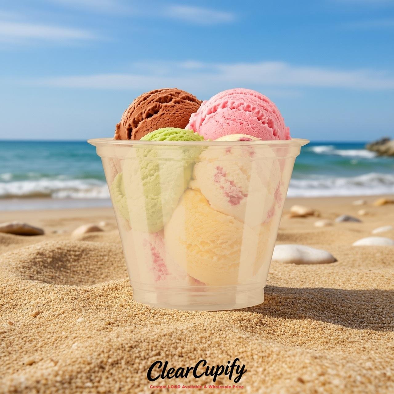 Beige Clear Plastic Ice Cream Cups Wholesale with Custom Logo