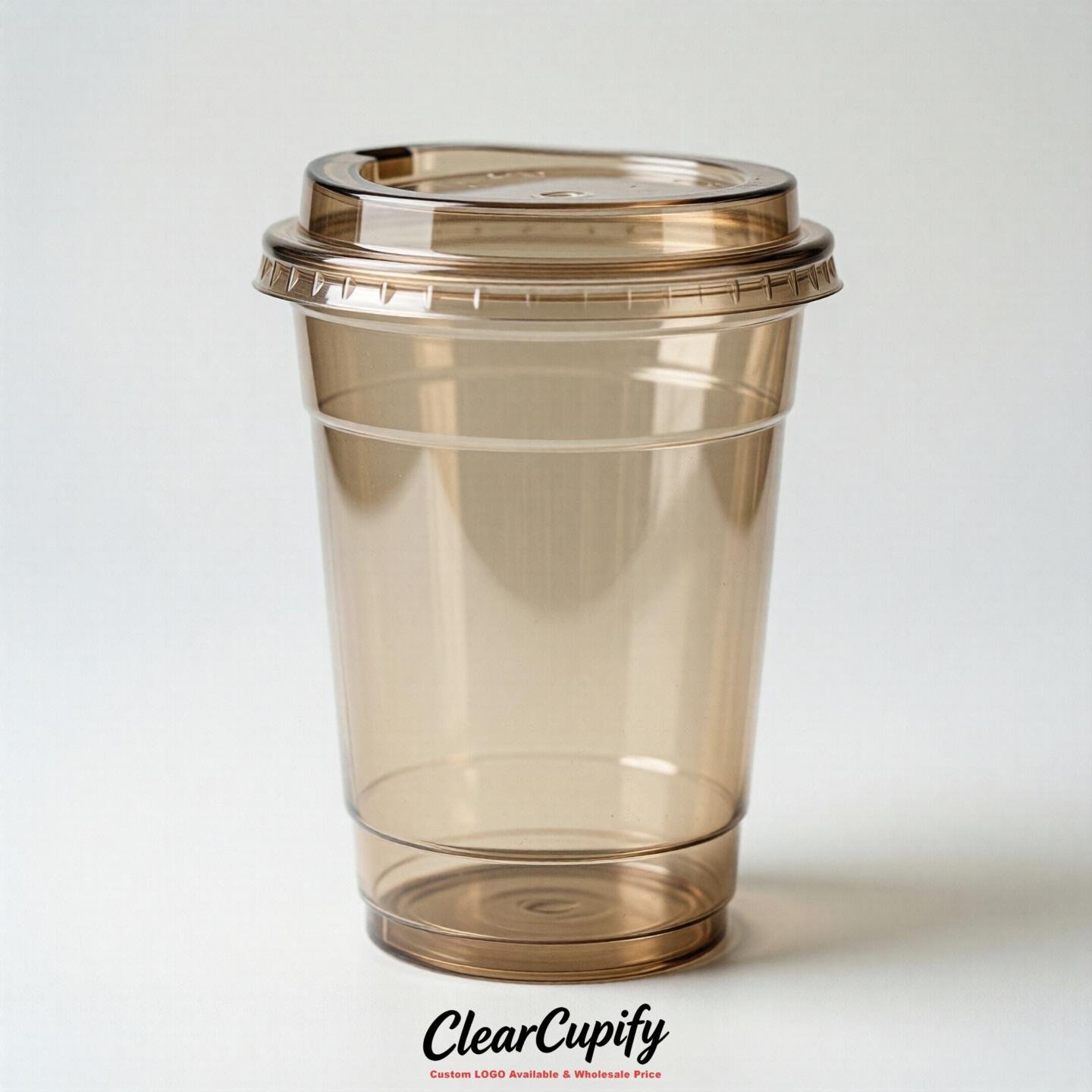 Blank Translucent Beige Clear Plastic Cups with Lids - Choice of PET/PP/PLA
