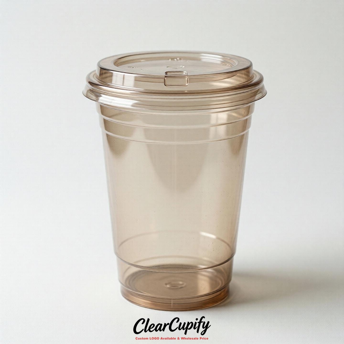 Blank Translucent Beige Clear Plastic Cups with Lids - Choice of PET/PP/PLA