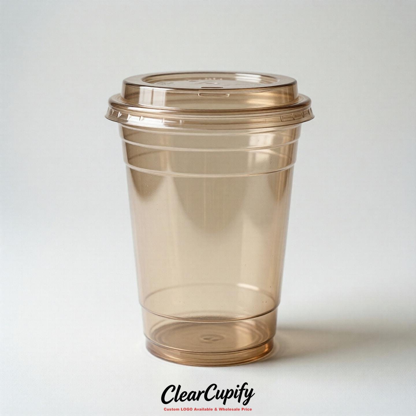 Blank Translucent Beige Clear Plastic Cups with Lids - Choice of PET/PP/PLA
