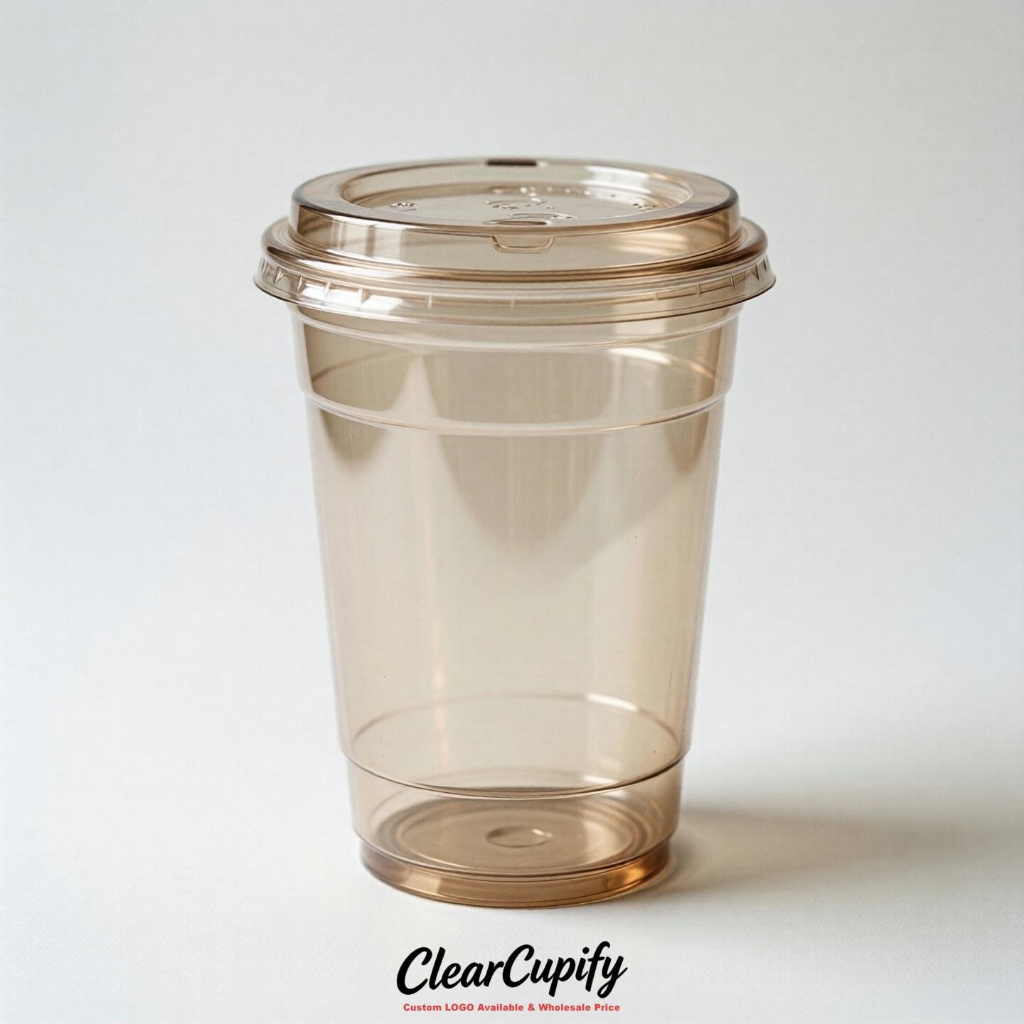 Blank Translucent Beige Clear Plastic Cups with Lids - Choice of PET/PP/PLA