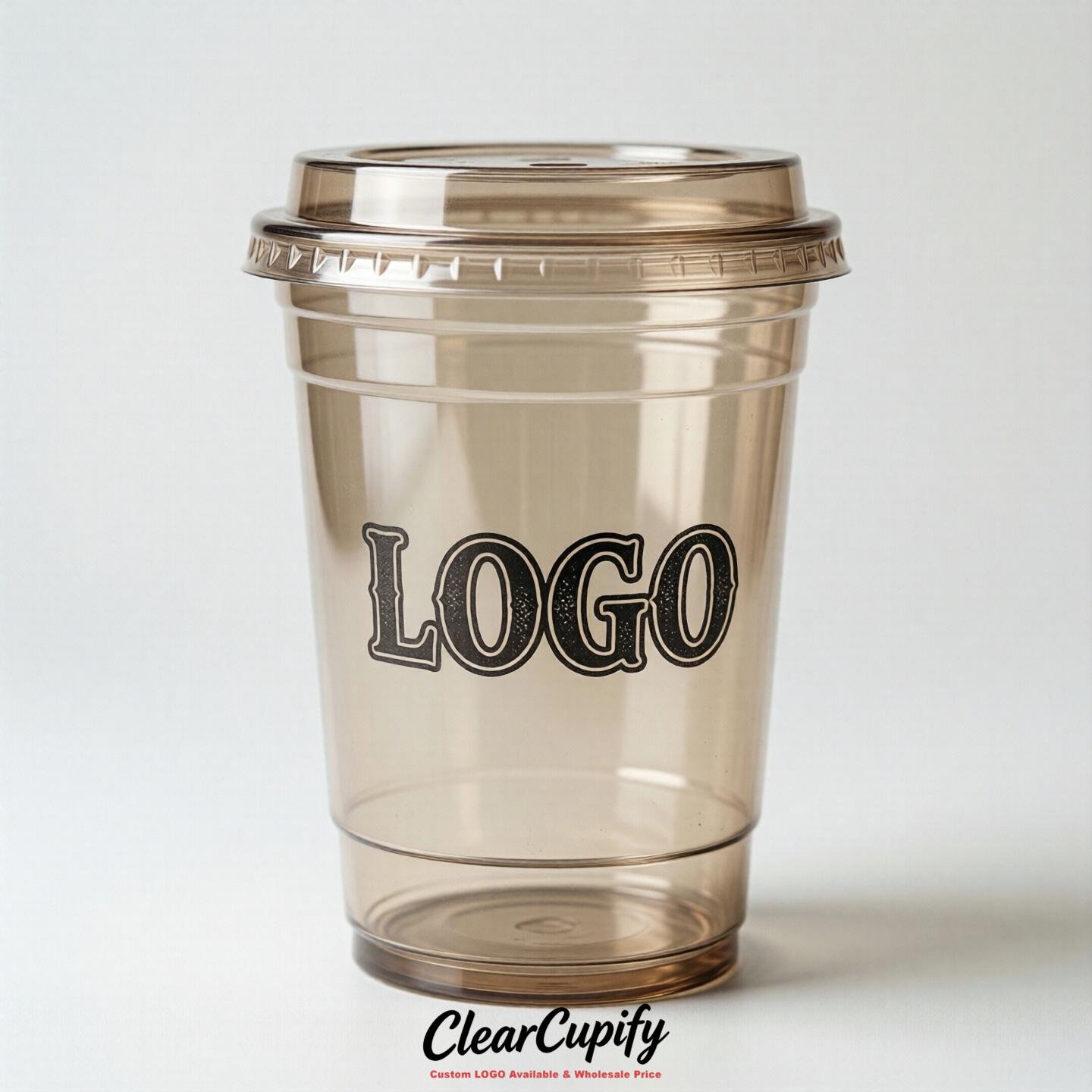 Beige Clear Plastic Cups with Custom Logo 12oz / 16oz / 20oz / 24oz / 32oz
