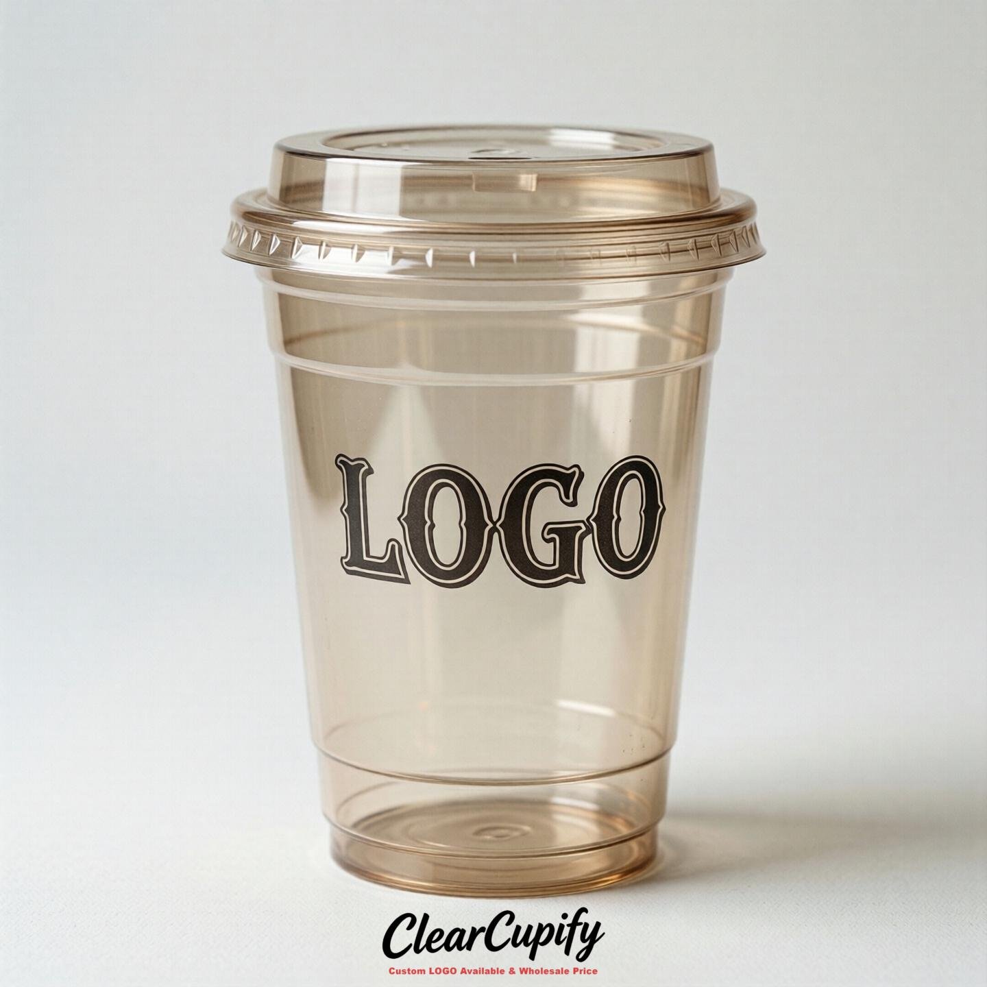 Beige Clear Plastic Cups with Custom Logo 12oz / 16oz / 20oz / 24oz / 32oz