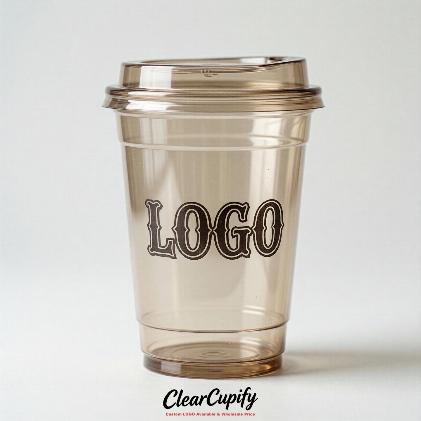 Beige Clear Plastic Cups with Custom Logo 12oz / 16oz / 20oz / 24oz / 32oz