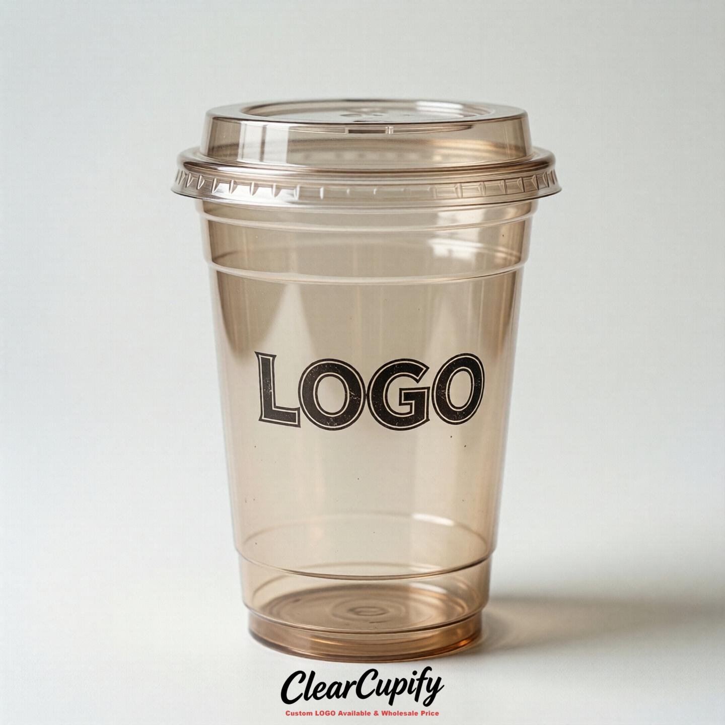Beige Clear Plastic Cups with Custom Logo 12oz / 16oz / 20oz / 24oz / 32oz